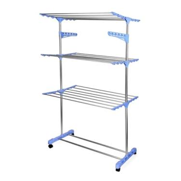 Imagem de Genérico Varal de Roupa Retratil Articulado, Aço Inoxidável, Azul, 65x35x25cm, Dobrável Vertical com Roda, Montagem Sobre Bancada, Capacidade 15kg, Manual