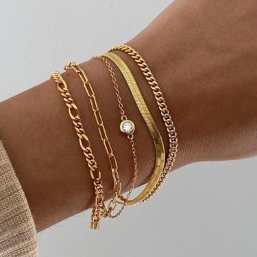 Imagem de Pulseiras de ouro para mulheres, enfeite de punho moderno, conjunto de joias para presente, concerto country, moda, joias, outono, moda, Medium, Latão, Sem Pedra Preciosa