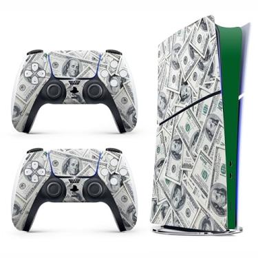 Imagem de Skin Sticker for Game Console 5 Slim Version, Both Disc & Digital Edition - US Dollar, Removable Decal Cover for 2 Controllers & Console