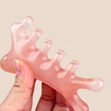 Imagem de Pacote com 2 Pentes Gua Sha 4 em 1 multifuncionais - Massageador de couro cabeludo de resina pente de dentes largos com cinco dentes para cabelo, rosto e corpo, massagem de acupressão meridiana, pente