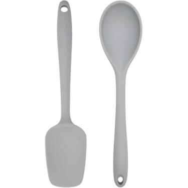 Imagem de Kit Colher e Espátula de Silicone Premium Utensílios para Cozinha Flexível e Resistente ao Calor Ideal para Preparar Alimentos Não Risca as Panelas (Cinza)