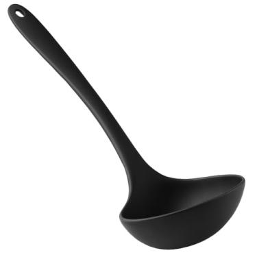 Imagem de Concha de Silicone Preta, Utensílio de Cozinha, Resistente ao Calor, Design Ergonômico, Cabo Longo