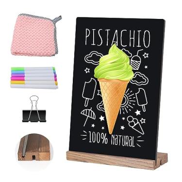 Imagem de Placa pequena de 21 x 30 cm com suporte para quadro-negro para comida, base de madeira, quadro-negro para decoração infantil, quadro-negro para loja (1 pacote G/T com 2 compartimentos)