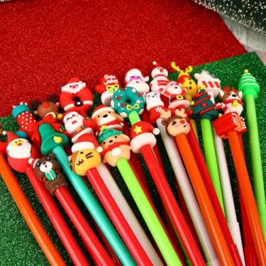 Imagem de 25Styles Canetas de Natal, divertidas, fofas, para meninas, meninos, mulheres, homens, em massa, 25 peças, de gel de rena de Natal, Papai Noel, canetas de tinta preta, presentes para meias e chapéu de