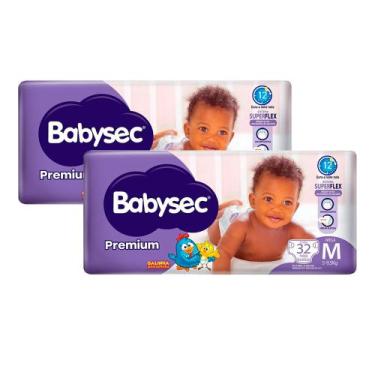 Imagem de Kit 2 Fralda Babysec Premium Tamanho M Pacote Mega com 32 Unidades Des
