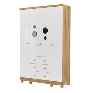 Imagem de Armário Infantil 4 Portas Bolinha - Moveis Peroba Amendoa-branco