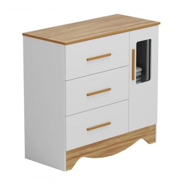 Imagem de Comoda Popy Retro 1 Porta 3 Gavetas - Moveis Peroba Amendoa/branco