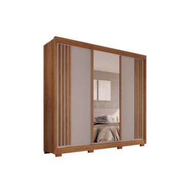 Imagem de Guarda-roupa Casal Com Espelho 3 Portas 4 Gavetas Atenas Com Pés 100% Mdf Salleto Cinamomo/off White