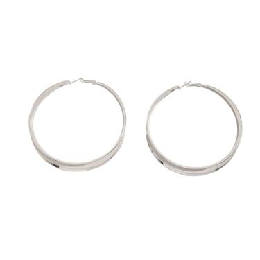 Imagem de Brincos de argola de ouro exagerado, brincos grandes e grossos com círculos redondos, brincos de argola grossa de 80 mm para mulheres, Zinco, Sem pedra preciosa