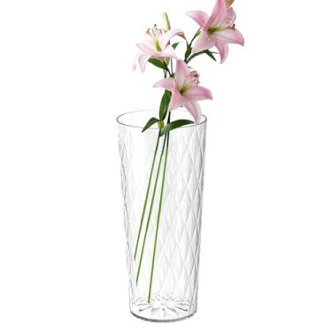 Imagem de Esmiome Vaso de acrílico transparente com nervuras vasos de plástico de flores largas para centros de mesa, vaso de boca, recipiente, grande cilindro, exibição decorativa, tulipas largas para casa