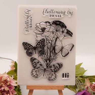 Imagem de Estampa de fundo de borboletas de flores, carimbos transparentes, carimbos de silicone, símbolos, selos transparentes para decoração de cartões, faça você mesmo, álbum de recortes, artesanato faça