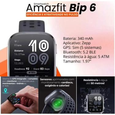 Imagem de Smartwatch Amazfi Bip 6 GPS Integrado com 5 Sist de Satélite e Bluetooth 5.2-Unissex