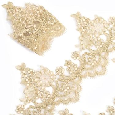 Imagem de SmallCat Acabamento de renda dourada de 2 metros de largura, fita de renda metálica de 14 cm para mulheres, bordado floral de flor elegante para decoração de festa de casamento - 1 rolo