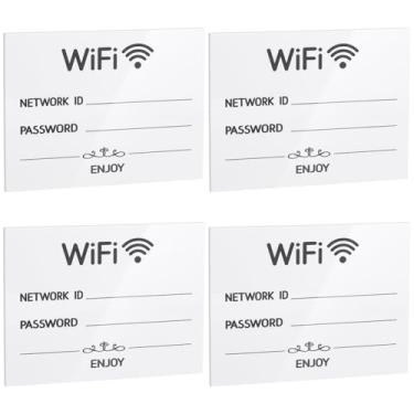 Imagem de AHANDMAKER Pacote com 4 placas acrílicas com senha WiFi, placa de convidados, reutilizável, para casa, escritório, porta de hóspedes, Natal, apartamento, decoração de inauguração de casa, 12 x 9 cm