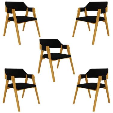 Imagem de Kit 5 Cadeiras Sala De Jantar E Jogos Carteados Madeira Maciça Poker Veludo Preto-mel G42 - Gran Belo