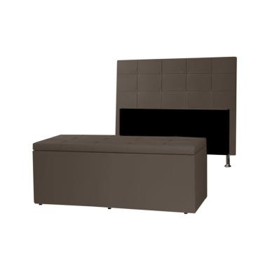 Imagem de Kit Cabeceira E Calçadeira Baú Casal 1,40m Roma Material Sintético Marrom Sky Mobile
