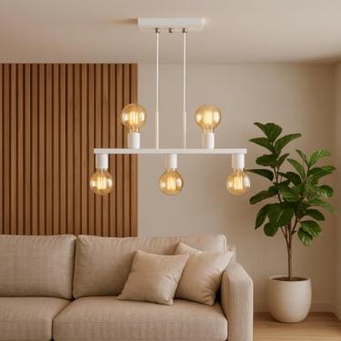 Imagem de Luminária de Teto Lustre Pendente Tugson 5 Lâmpadas Industrial (Estilo Jabuticaba) (Branco)