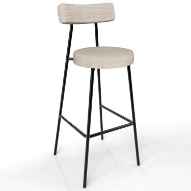 Imagem de Banqueta Alta Bar Cozinha Sala De Jantar Estrutura Em Aço Milão L02 Linho Palha - Lyam Decor