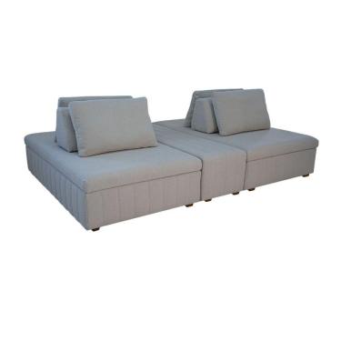 Imagem de Sofá Ilha Modulado 230cm Divan Boucle Suave Bege Claro Com Pés Em Madeira Linha Premium