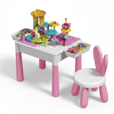 Imagem de Mesinha Infantil Funcional com Banquinho e Blocos de Montar - Brinq Ki