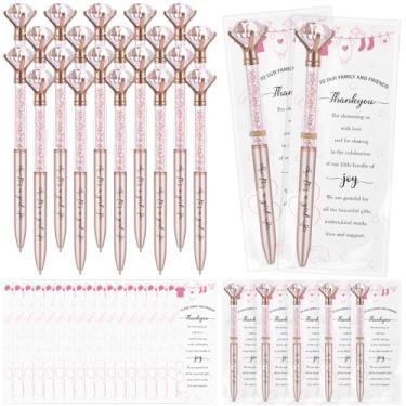 Imagem de FIONUPI 48 conjuntos de canetas esferográficas de cristal para chá de bebê, lembrancinhas de festa, It's a Girl, com parte superior de cristal, cartões de agradecimento, bolsas de presente para