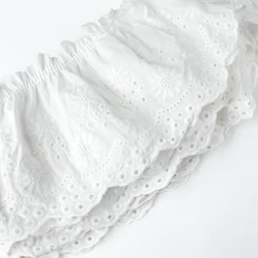 Imagem de Acabamento de renda de algodão de 2 metros, fita de ilhós de babados de algodão branco, borda ondulada, bordado floral, fita de renda de algodão para vestidos, roupas, artesanato de costura DIY