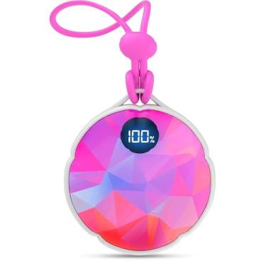 Imagem de FrSara aquecedores de mão recarregáveis, aquecedores de mão elétricos pendurados com 4000mah duram 10 horas, aquecimento de 3 níveis com faixa, luz e display, presente para acampamento ao ar