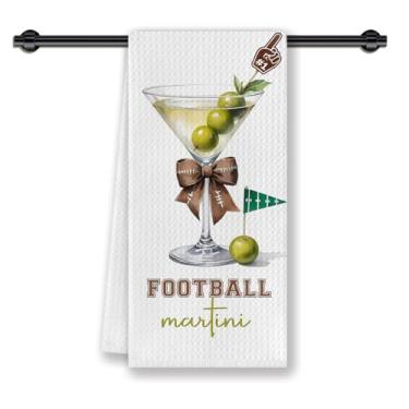 Imagem de CosxHabitat Toalhas de prato de cozinha Coquette Bow Football Martini, presentes de Martini para mulheres e meninas amantes de futebol, toalhas de chá de mão para decoração de cozinha, banheiro, 40,6