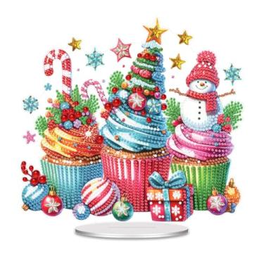 Imagem de SHLUHA Kits de arte de diamante para adultos, design de bolo de Natal, formato especial, enfeite de mesa de acrílico, mosaico de cristal, decoração de mesa para casa, presente de Natal feito à mão
