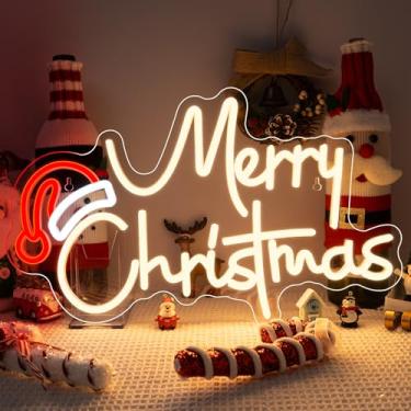 Imagem de Luz LED de letreiro neon de Feliz Natal com placa de acrílico, interruptor regulável, luz noturna decorativa de parede artística para festa interna, quarto infantil, casamento, bar, pub, clube