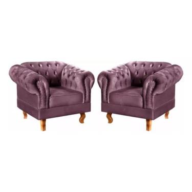 Imagem de Kit 2 Poltronas Chesterfield Dom Pedro Vintage Retrô Capitonê Veludo Roxo