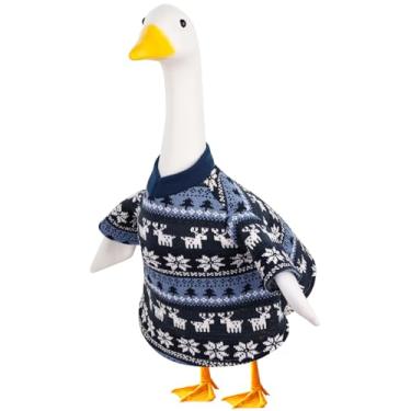 Imagem de Suéter azul e branco de ganso roupa de fantasia de ganso de inverno para 58 cm A estátua de plástico e cimento decoração de Natal ao ar livre varanda gramado jardim quintal decoração de pátio