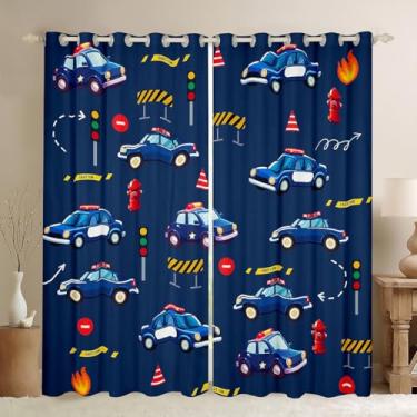 Imagem de Cortina de janela de carro de polícia com desenho animado, cortinas de veículo policial para decoração de quarto de crianças, meninos e adolescentes, cortina de tratamento de janela automotiva para