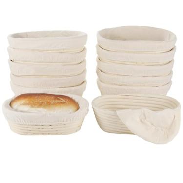 Imagem de 12 cestos à prova de pão Banneton, tigelas ovais de 25 cm com forros de pano removíveis, cestas de pão de vime para fermentação uniforme, ideal para iniciantes e profissionais