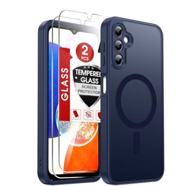Imagem de LeYi Capa para celular Galaxy A14-5G: Capa compatível com Samsung A14 5G [Mag-Safe Fit] com 2 protetores de tela, película fosca translúcida de toque suave e proteção Funda para A 14, azul