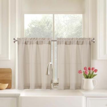 Imagem de Ebesto Conjunto de 2 painéis de cortinas de cozinha Farmhouse com 76 cm de comprimento, cortinas de linho sintético de tecido macio para acampamento de porão de banheiro de meia janela pequena, bolso