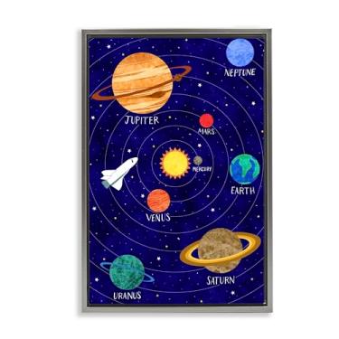 Imagem de Stupell Industries Arte de parede em tela flutuante com moldura dourada do sistema solar, design de Elizabeth Caldwell, 63 x 43 cm
