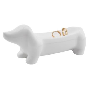 Imagem de Cranviech Presente para amantes de cães para aniversário ou férias - Bandeja de bugiganga de cerâmica Dachshund para joias, anéis de chaveiro, prato decorativo de cachorro Wiener para mulheres, quarto