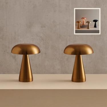 Imagem de Abajur Quarto，LumináRia de Mesa Led Recarregável Abajur Cogumelo Touch Luminária de Mesa Recarregável Led Decoração Unidade Ou Kit(Kit Dourado)