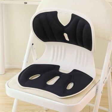 Imagem de Almofada Ortopédica para Cadeira com Apoio Lombar, Espuma de Alta Densidade, Preto e Branco, Design Anatômico, Capa Removível e Lavável, para Escritório e Home Office