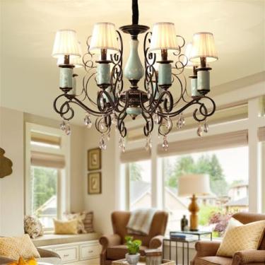 Imagem de Lustre retrô americano com LED, estilo europeu, luxuoso, para sala de estar, restaurante, quarto, escritório, casa de campo, hotel, café, escada (C 8 lâmpadas)