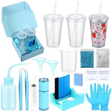 Imagem de Baderke 20 peças de copo de globo de neve, kit faça você mesmo, garrafa de apertar de 473 ml, purpurina, pinça de funil, copo de silicone, suporte para copo medidor, luva de lanterna para iniciantes