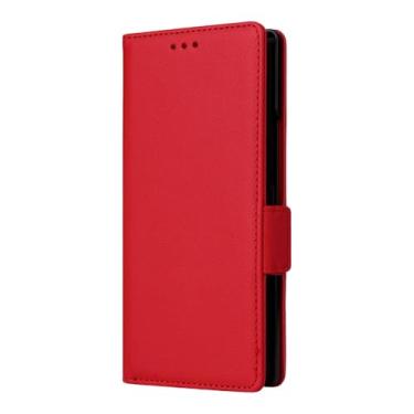 Imagem de LTLMYDAM Capa de couro para Samsung Galaxy Z Fold 7, carteira com função de suporte com fecho magnético, textura de lichia fina, vermelha, dobra 7