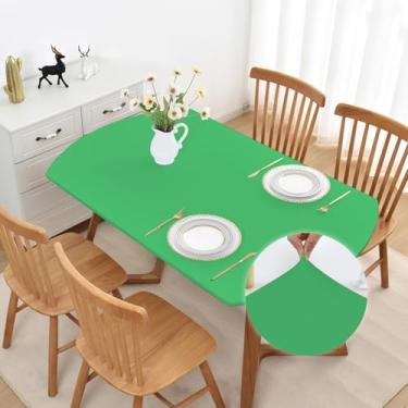 Imagem de Mulilai Toalha de mesa verde oval elástica 8 a 10 lugares com bordas ajustadas, toalha de mesa lavável 122 x 182 cm, capa de mesa elástica, antiderrapante, antirugas, para festa de casamento, Natal