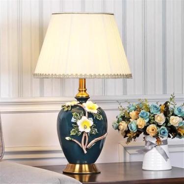 Imagem de Luminária de mesa contemporânea de luxo em cerâmica com LED, estilo retrô americano, perfeita para decoração de sala de estar, quarto, escritório, casa de campo ou hotel (Estilo 16)
