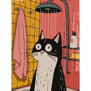 Imagem de BYGFHLYW Kit de pintura por números para adultos, kits de pintura por números de gato de desenho animado em tela, kits de pintura com números de acrílico DIY para iniciantes, colorir por números para