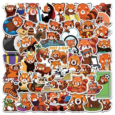 Imagem de Adesivos fofos de panda vermelho, adesivos engraçados de animais 50 peças Kawaii Hapiuen vinil à prova d'água pacote de adesivos para laptop, garrafas de água, scrapbook, diário, guitarra, adesivos meme para crianças adolescentes, lembrancinhas de festa de aniversário (Panda vermelho)