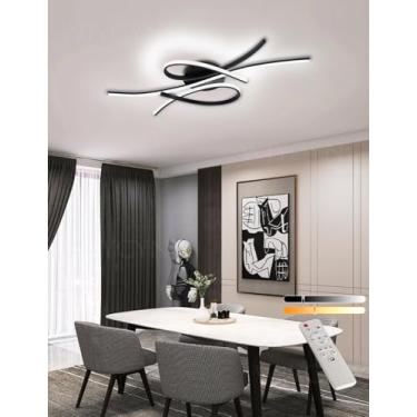 Imagem de Luminária de teto LED moderna para sala de estar, com brilho regulável de 10% a 100%, temperatura de cor 3000K/4500K/6500K, controle remoto, ideal para cozinha, sala de estar, escritório, qu