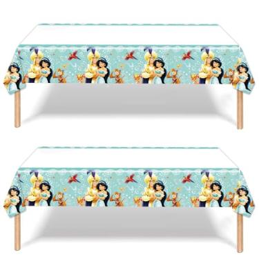 Imagem de Zaprosze 2 pacotes de toalha de mesa de jasmim princesa descartável, artigos de festa de aniversário e decorações para crianças, meninos, chás de bebê, mesas retangulares 180 x 106 cm (verde8)