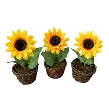 Imagem de Arranjo De Girassol Artificial 20cm Vaso Junco Sintetico 8x5x6cm Decor Festas Centro De Mesa Plantas Artificiais Decorativas(3)